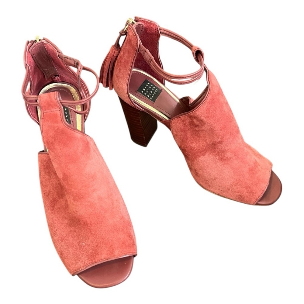 WHBM, Maroon Suede Peep Toe Booty Heels, Size 6.5M
